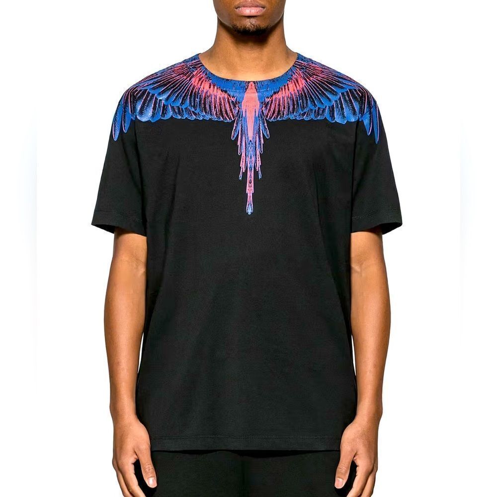 NWT-MARCELO BURLON-ORANGE/BLUE WINGS T-SHIRT- MENS SIZE SMALL